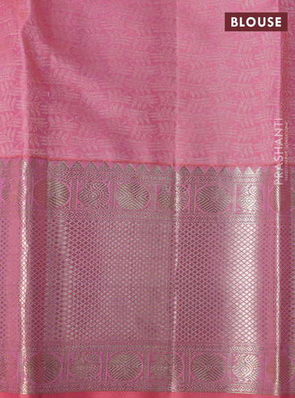 Pure kanchipuram silk saree mild lavender and peach pink with allover zari woven brocade weaves and rich zari woven border