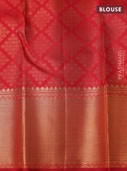 Pure kanchipuram silk saree orange and red with allover zari woven brocade weaves and rich zari woven border