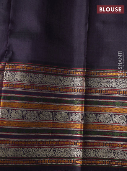 Pure kanchipuram silk saree yellow and deep jamun with thread woven buttas and long temple design thread woven border