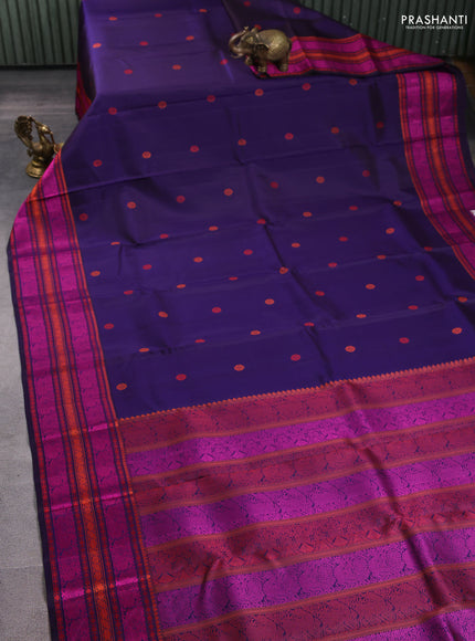 Pure kanchipuram silk saree dark blue with thread woven buttas and annam thread woven border