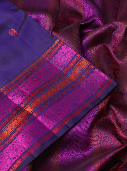 Pure kanchipuram silk saree dark blue with thread woven buttas and annam thread woven border