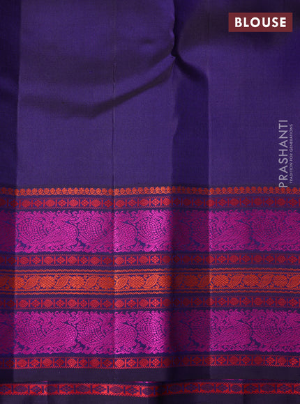 Pure kanchipuram silk saree dark blue with thread woven buttas and annam thread woven border