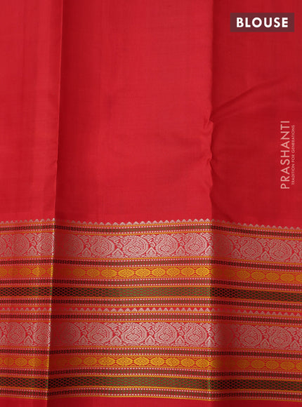 Pure kanchipuram silk saree yellow and red with allover thread woven checked pattern and long temple design thread woven border