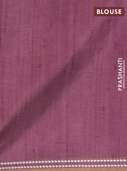 Art tussar saree beige and wine shade with embroidery buttas and temple design thread woven border