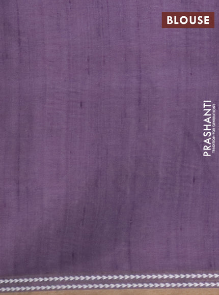 Art tussar saree beige and pastel purple with embroidery buttas and temple design thread woven border