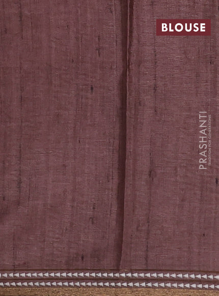 Art tussar saree beige and brown with embroidery buttas and temple design thread woven border