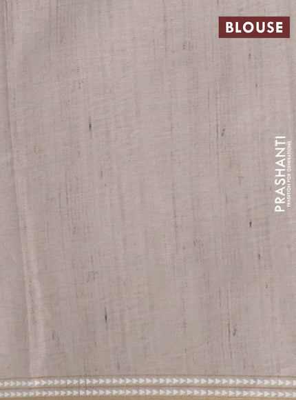Art tussar saree pastel brown and beige with embroidery buttas and temple design thread woven border