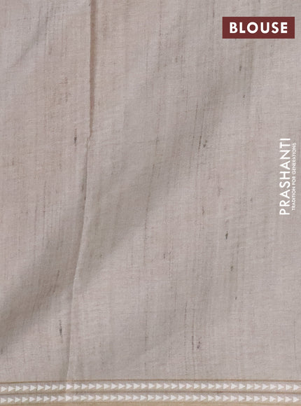 Art tussar saree grey and beige with embroidery buttas and temple design thread woven border