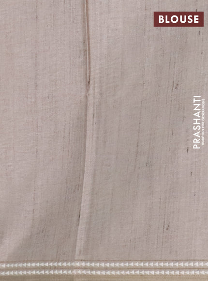 Art tussar saree pastel maroon and beige with embroidery buttas and temple design thread woven border