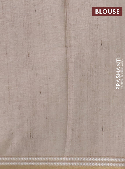 Art tussar saree brown and beige with embroidery buttas and temple design thread woven border