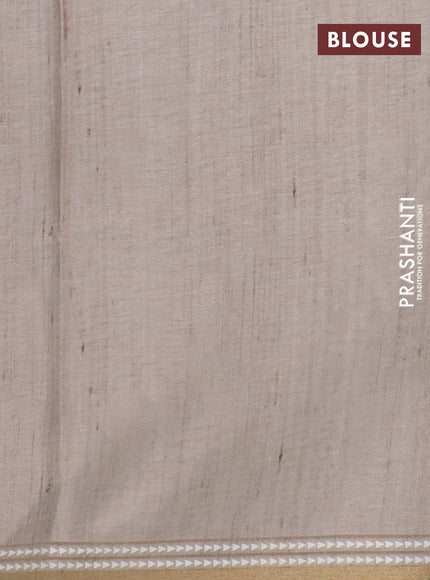 Art tussar saree pastel purple and beige with embroidery buttas and temple design thread woven border