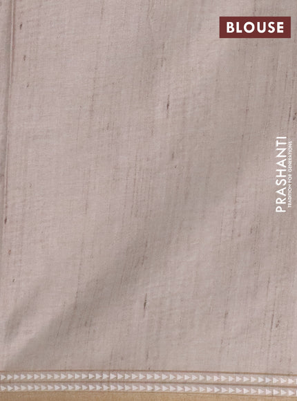 Art tussar saree wine shade and beige with embroidery buttas and temple design thread woven border