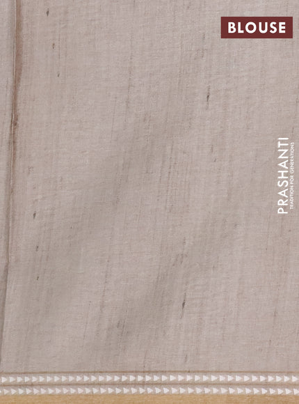Art tussar saree grey and beige with embroidery buttas and temple design thread woven border