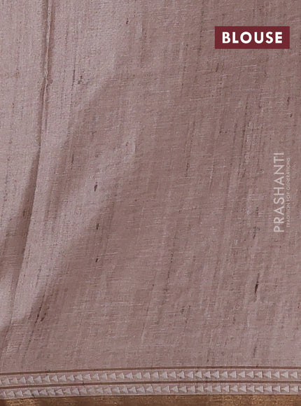 Art tussar saree pastel maroon and beige with embroidery buttas and temple design thread woven border
