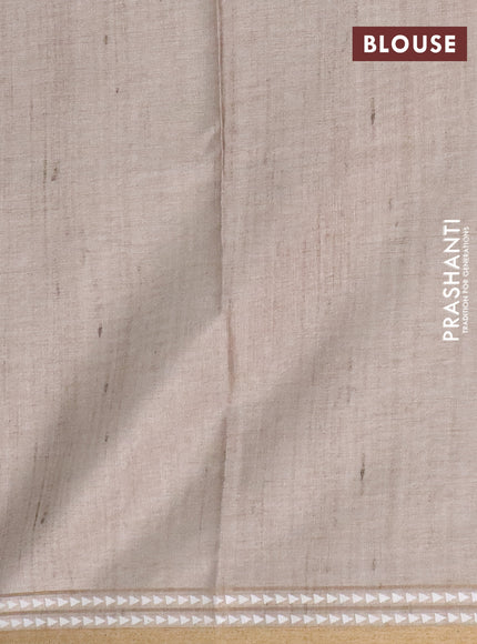 Art tussar saree pastel purple and beige with embroidery buttas and temple design thread woven border