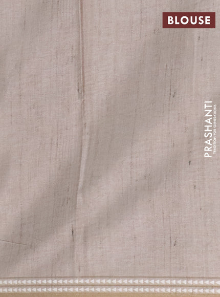 Art tussar saree wine shade and beige with embroidery buttas and temple design thread woven border