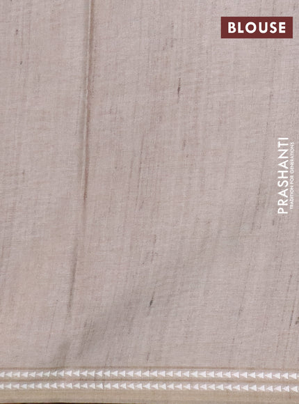 Art tussar saree pastel maroon and beige with embroidery buttas and temple design thread woven border