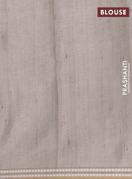 Art tussar saree brown and beige with embroidery buttas and temple design thread woven border