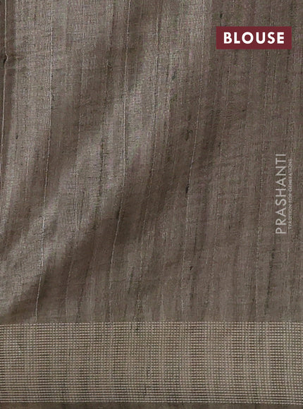 Art tussar saree beige and pastel green with embroidery buttas and temple design thread woven border