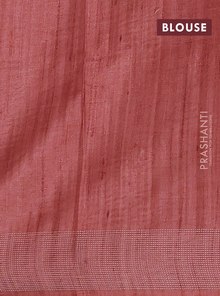Art tussar saree beige and orange with embroidery buttas and temple design thread woven border