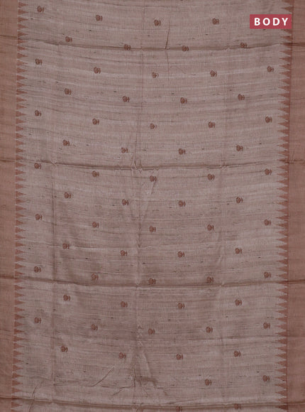 Art tussar saree beige and sandal with embroidery buttas and temple design thread woven border