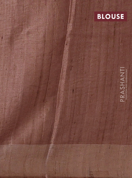 Art tussar saree beige and sandal with embroidery buttas and temple design thread woven border