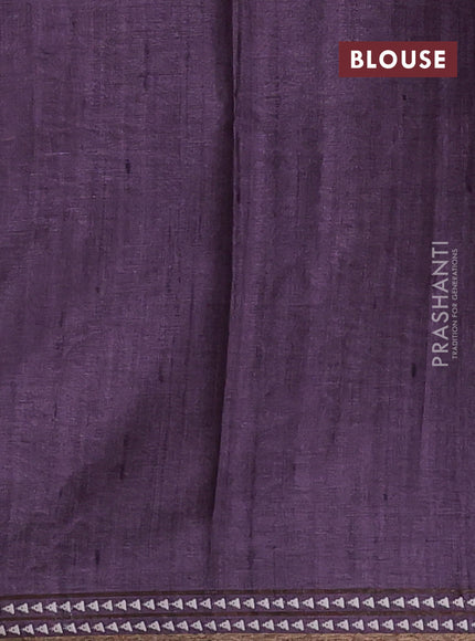 Art tussar saree beige and pastel purple with embroidery buttas and temple design thread woven border