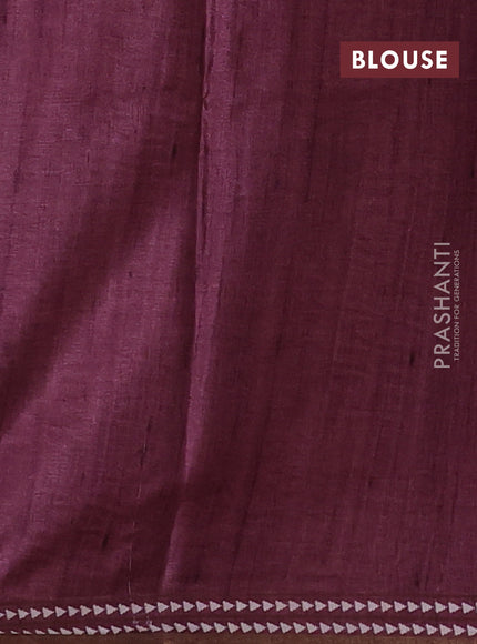 Art tussar saree beige and wine shade with embroidery buttas and temple design thread woven border