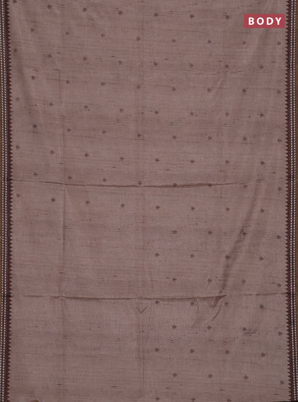 Art tussar saree beige and brown with embroidery buttas and temple design thread woven border