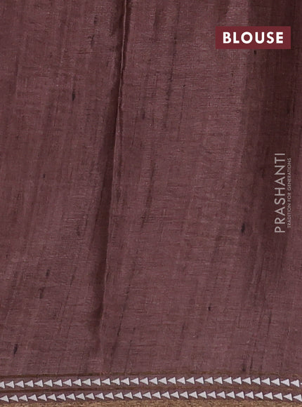 Art tussar saree beige and brown with embroidery buttas and temple design thread woven border