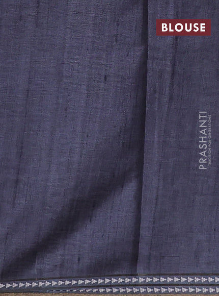Art tussar saree beige and grey with embroidery buttas and temple design thread woven border