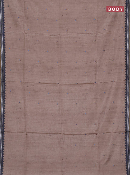 Art tussar saree beige and grey with embroidery buttas and temple design thread woven border