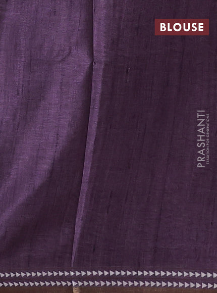 Art tussar saree beige and pastel purple with embroidery buttas and temple design thread woven border