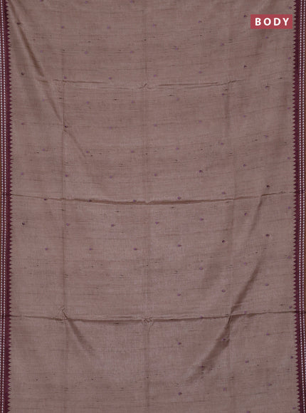 Art tussar saree beige and wine shade with embroidery buttas and temple design thread woven border