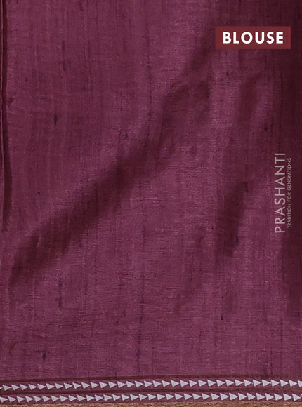 Art tussar saree beige and wine shade with embroidery buttas and temple design thread woven border
