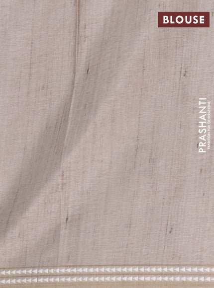 Art tussar saree pastel maroon and beige with embroidery buttas and temple design thread woven border