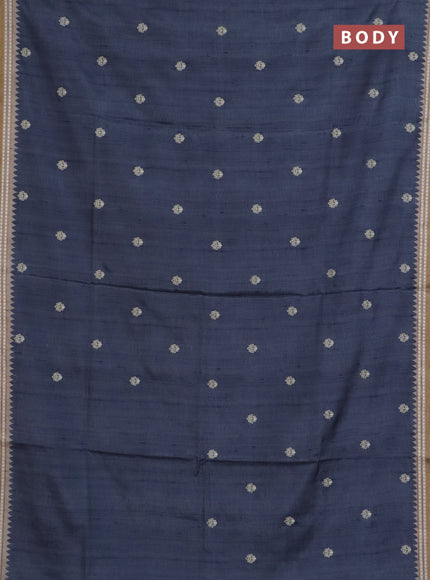 Art tussar saree grey and beige with embroidery buttas and temple design thread woven border