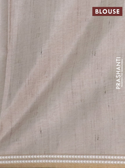 Art tussar saree grey and beige with embroidery buttas and temple design thread woven border