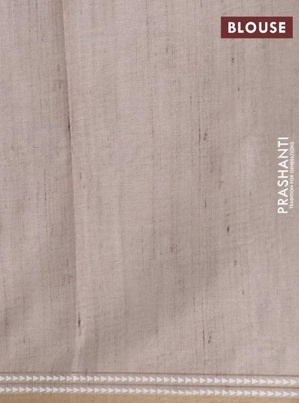 Art tussar saree wine shade and beige with embroidery buttas and temple design thread woven border