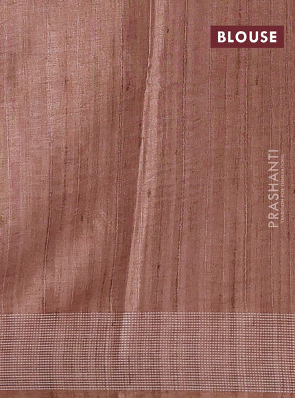 Art tussar saree beige and sandal with embroidery buttas and temple design thread woven border