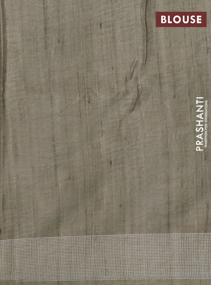 Art tussar saree beige and peach pink with embroidery buttas and temple design thread woven border