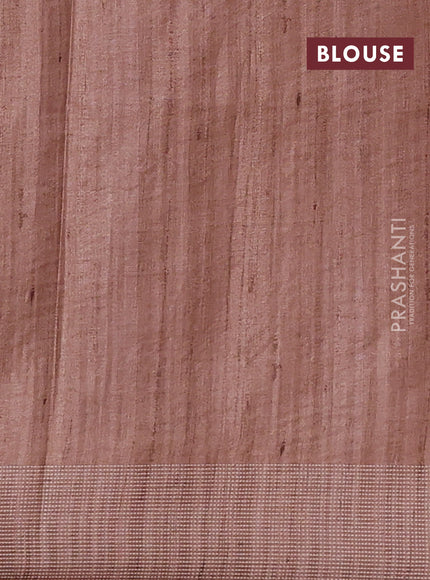 Art tussar saree beige and sandal with embroidery buttas and temple design thread woven border