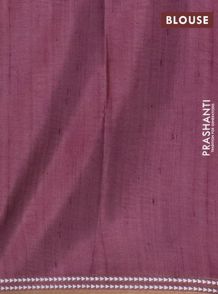 Art tussar saree beige and wine shade with embroidery buttas and temple design thread woven border