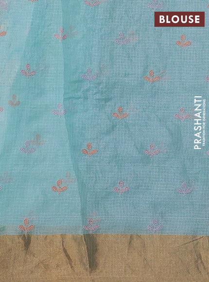 Silk kota saree light blue with allover floral embroidery work and zari woven border