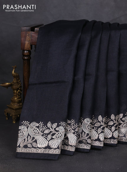 Silk kota saree black with plain body and embroidery work border