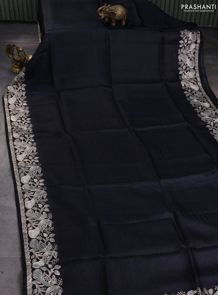 Silk kota saree black with plain body and embroidery work border