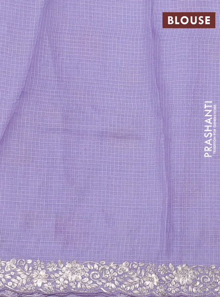 Silk kota saree lavender with allover floral embroidery work and embroidery work border