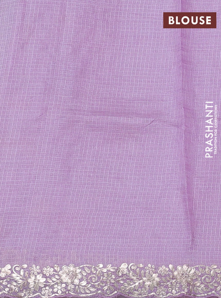 Silk kota saree mild lavender with allover floral embroidery work and embroidery work border