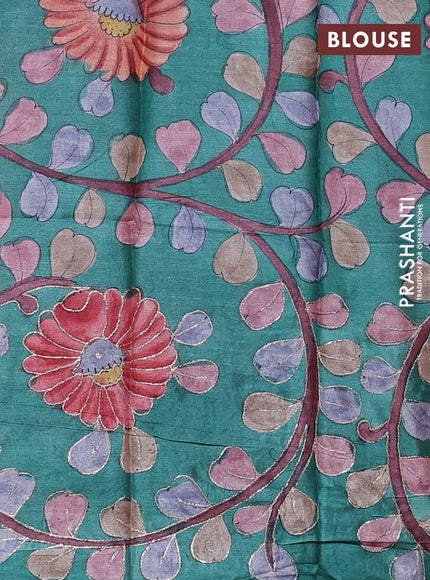 Silk kota saree peach pink with pita work and kalamkari prints & pita work blouse