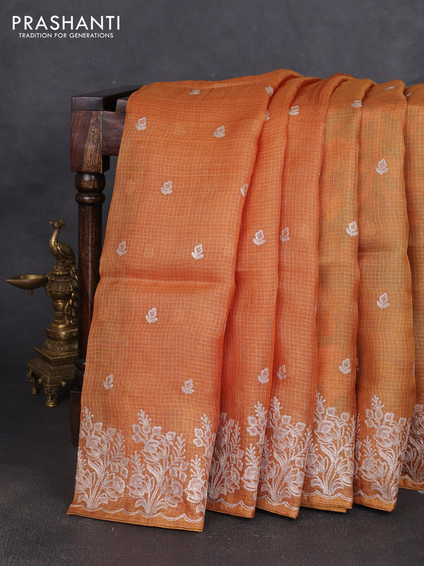 Silk kota saree dark mustard and light blue with pita work and kalamkari prints & pita work blouse